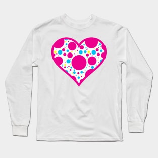 Pink and White Scattered Polka Dot Heart Long Sleeve T-Shirt